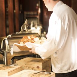 Server filling the bread pan